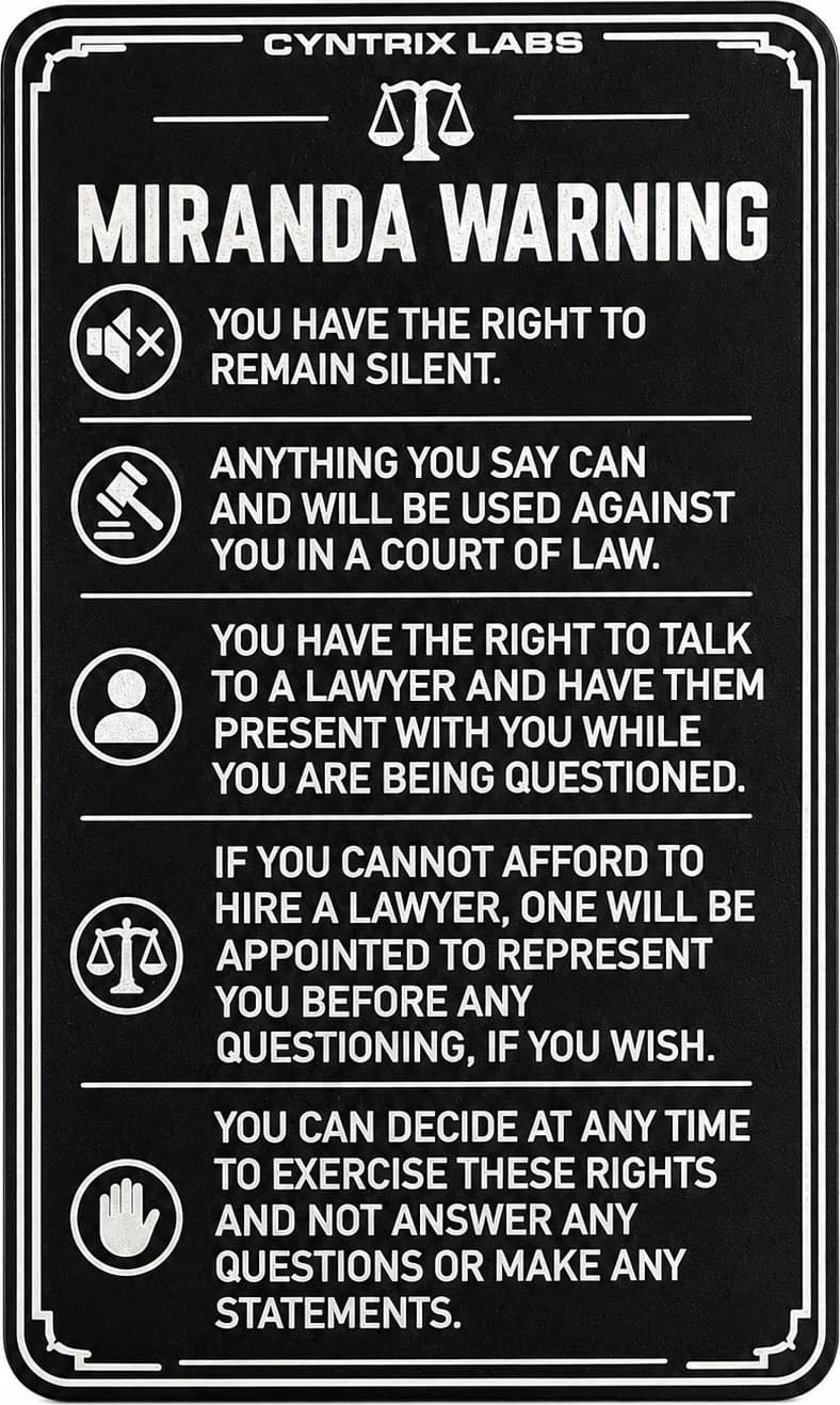 Miranda Warning Card