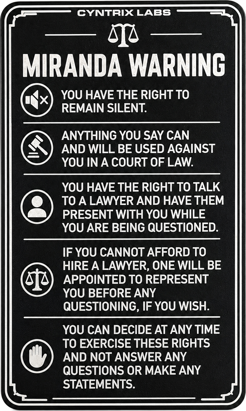 Miranda Warning Card